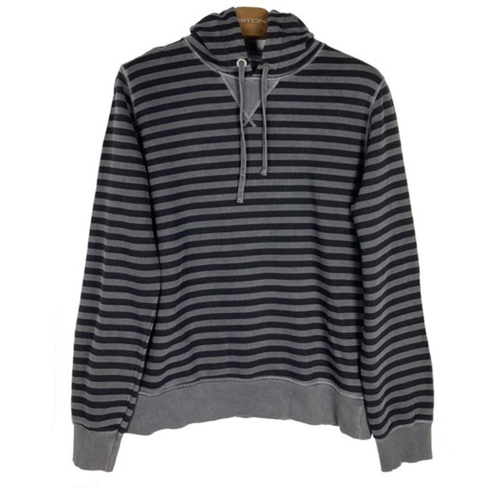 NWOT CROSSLEY Hoodie Sweatshirt Top L ITALY Grey Black Stripe Cotton Long-Sleeve